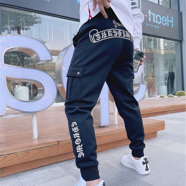 

новый досуг crosin cross sanskrit алфавит вышивка модные мужские мини лодыжки брюки, Black