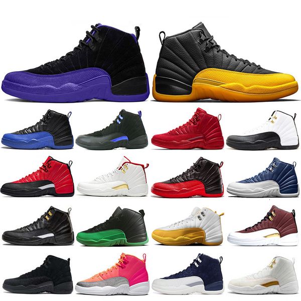 

mens 12 12s basketball shoes indigo university-gold bulls flu game ov white 12s reverse taxi game royal sports trainers sneakers shoes 7-13, White;red