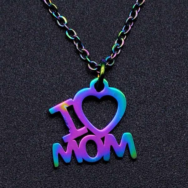 

100% stainless steel rainbow colorful love mom heart charm necklace for women dropshipping wholesale dainty steel necklaces, Silver