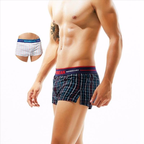 

mens plaid tracksuit home casual cotton lining u pouch trunks shorts men loose thin short boxer art waist sleep, White;black