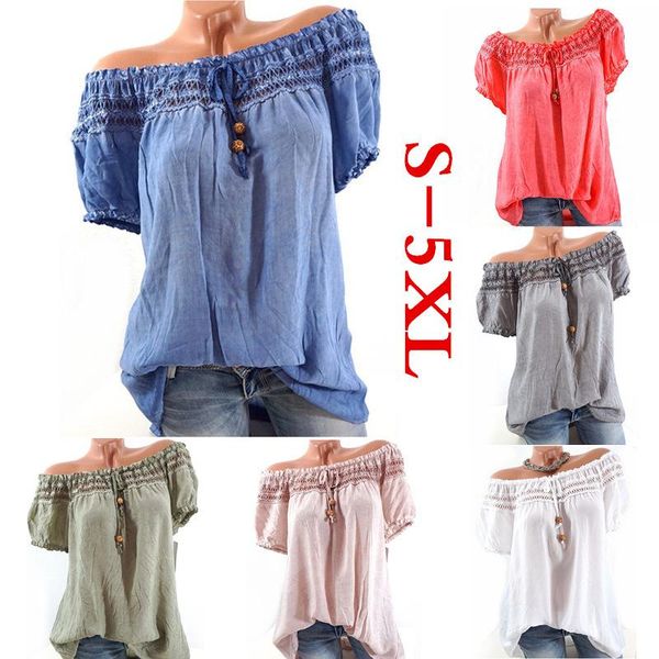 

new lace stitching collar shirt casual solid color short sleeve shirts slash neck hollow out top, White