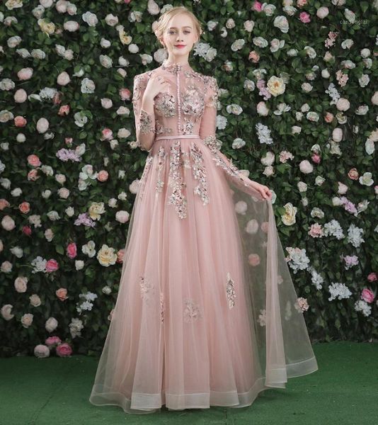 

pink embroidery long sleeve female 2020 fashion sequins long style dress woman spring summer beach maxi mesh dresses1, Red