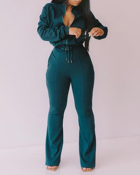 

2020 women fashion casual two-piece set suits set female autumn clothes zipper up long sleeve coat & drawstring pants, Gray
