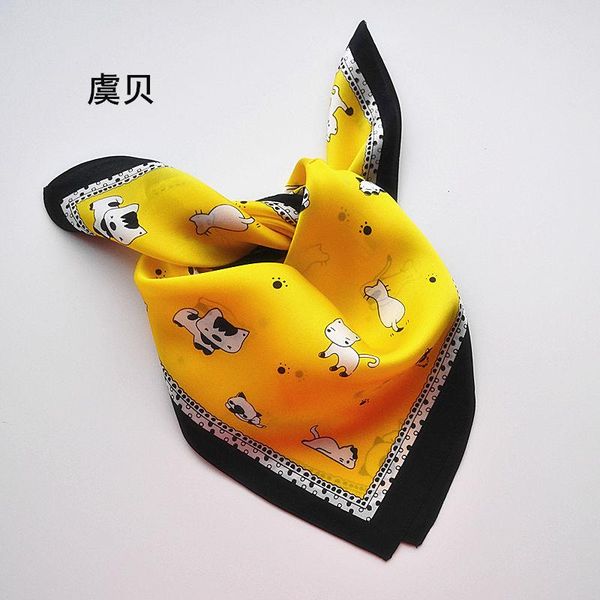 

scarves natural silk scarf women girl 50*50 small soft squares decorative multifunctional head lovely cat kerchief neck shawl wrap, Blue;gray