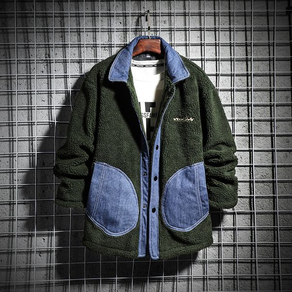 

mens jacket men winter fleece windbreaker patchwork coat hip hop japanese streetwear harajuku jackets for kg-104, Black;brown