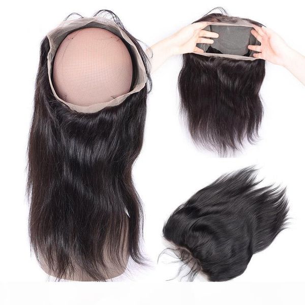 

360 straight lace frontals closures human hair lace frontal with baby hair natural hairline adjustable strap no shedding no tangle, Black;brown