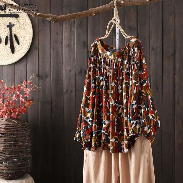 

women's blouses & shirts kaftan printed spring blouse zanzea 2021 casual long sleeve blusas female o neck tunic floral plus size, White