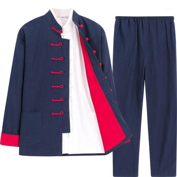 

spring&autumn men cotton&linen 3pcs/set tang suit wing chun tai chi clothing zen lay hanfu uniforms1, Gray