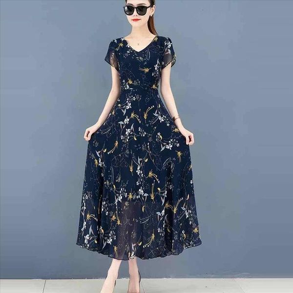 

38# 2020 summer dress women short sleeve floral print women long dress v-neck a-line slim bohemian dress sukienka vestidos, Black;gray