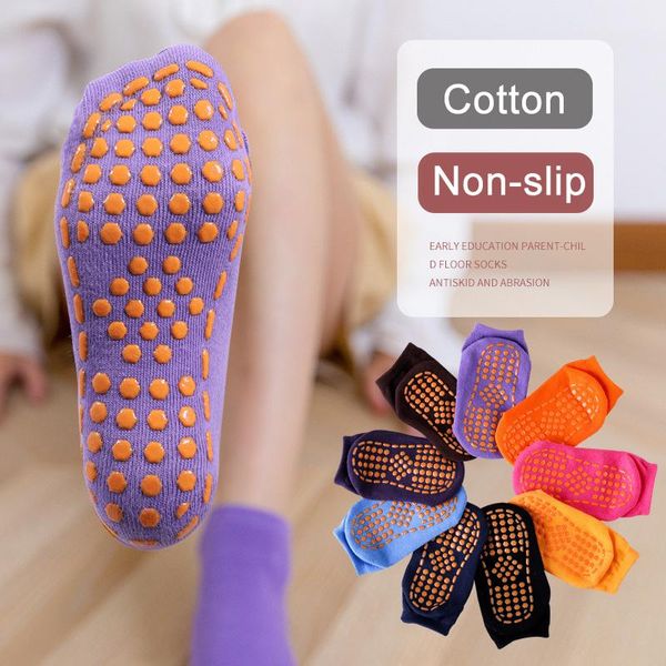 

socks baby children cotton anti skid floor trampoline comfortable wear non slip sports yoga foot massage, Pink;yellow