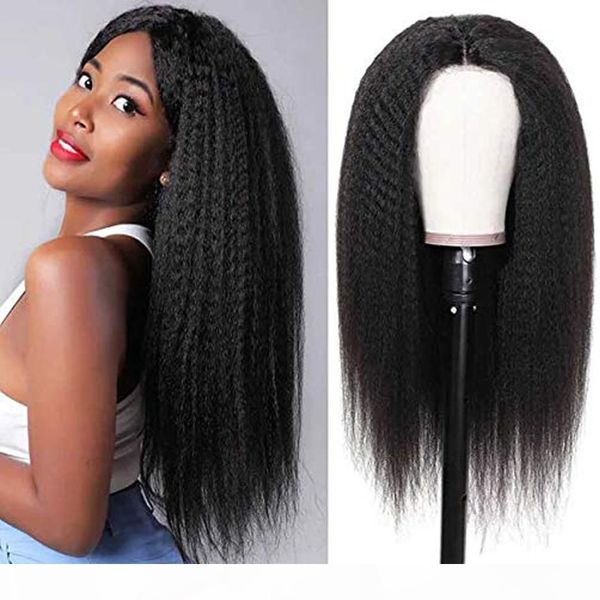 

yaki kinky straight human hair wig brazilian hair remy 13*4 lace frontal wig pre plucked glueless for black women 150%, Black;brown