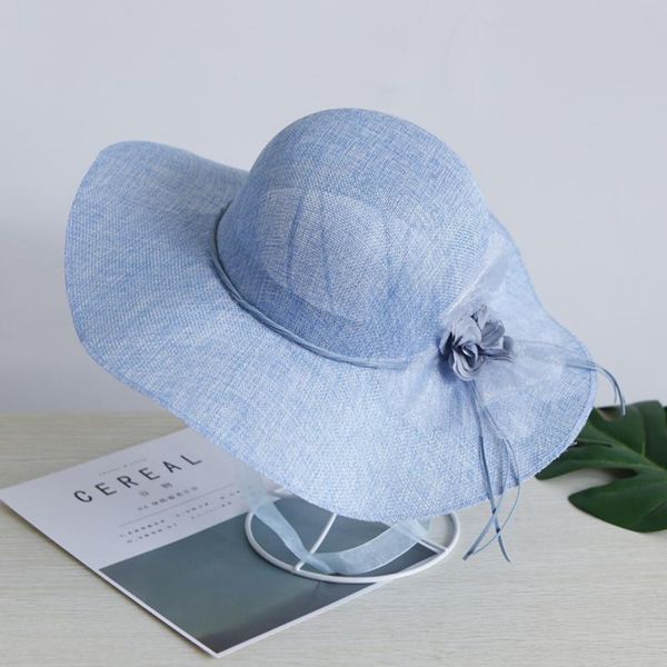 

wide brim hats floral bow straw hat women beach sun summer floppy cap travel uv protection sunhat outdoor ladies casual caps, Blue;gray