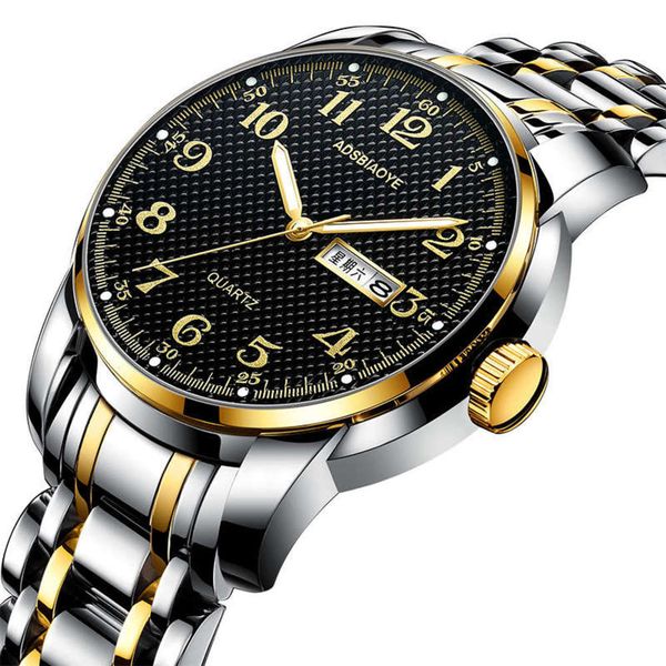 

watch the simple for business quartz elderly men's double calendar waterproof men's watch ada, Slivery;brown