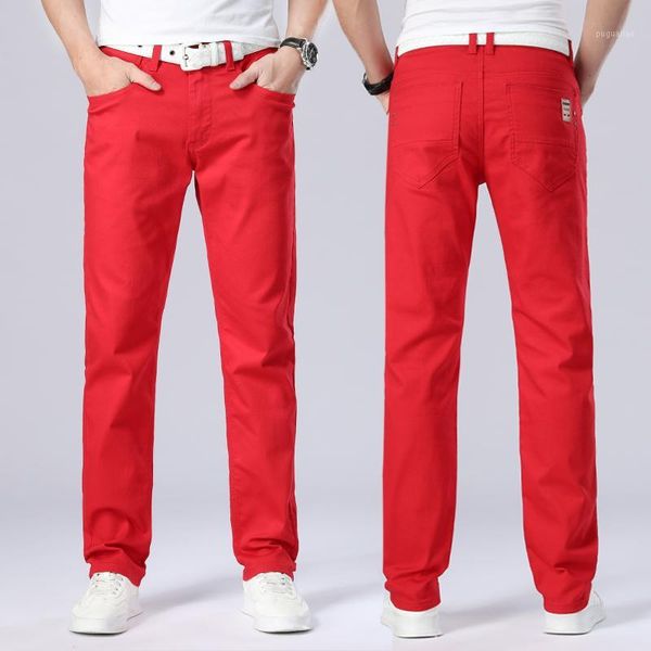

jeans for men straight trousers male red slim fit sweatpants denim casual biker pants pantalon hombre1, Blue