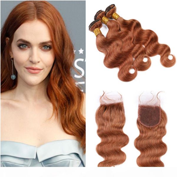

medium auburn peruvian wavy human hair weave bundles with closure pure 30 auburn body wave virgin hair extensions with lace closure 4x4, Black;brown