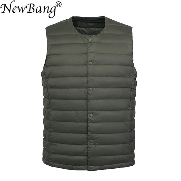

newbang matt fabric men's down vest ultra light down vest men portable sleeveless coat man without collar warm liner 201225, Black