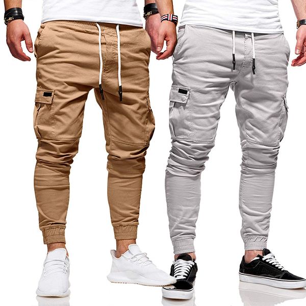 

2021 new men safari joggers sweatpants casual male sportswear solid multi-pocket trousers hip hop pants slim fit hrzt, Black