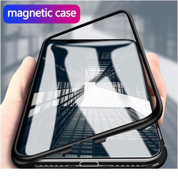 

metal adsorption magnetic case for iphone 12 11 pro xs max back tempered glass magnet case for iphone 7 8 bbyydo