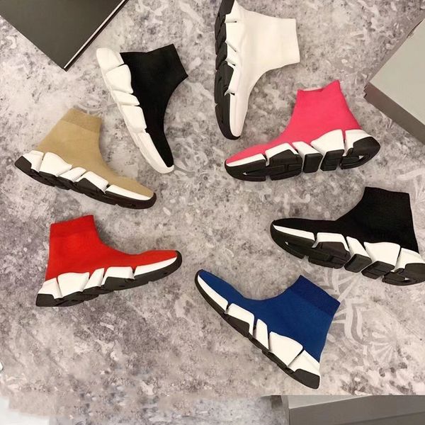 

mens sneaker tan speed trainer 2.0 designer sneaker woman knit stretch sock boots luxury slip-on trainers running shoes 14 colors, Black