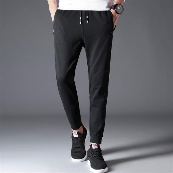 

new arrival casual elastic pants full skinny pants fitness workout sweatpants men jogger pants cotton trousers k128, Black