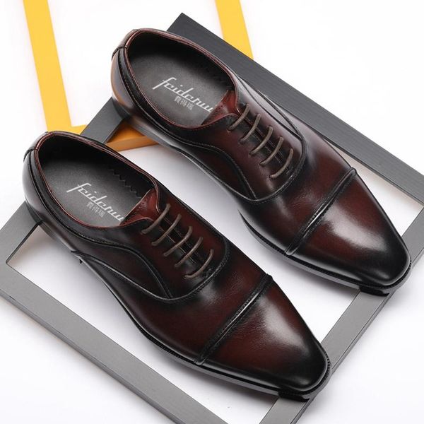 

italian design man handmade party wedding shoes natural genuine leather men's pointed toe laces cap toe retro brogue flats dx155, Black