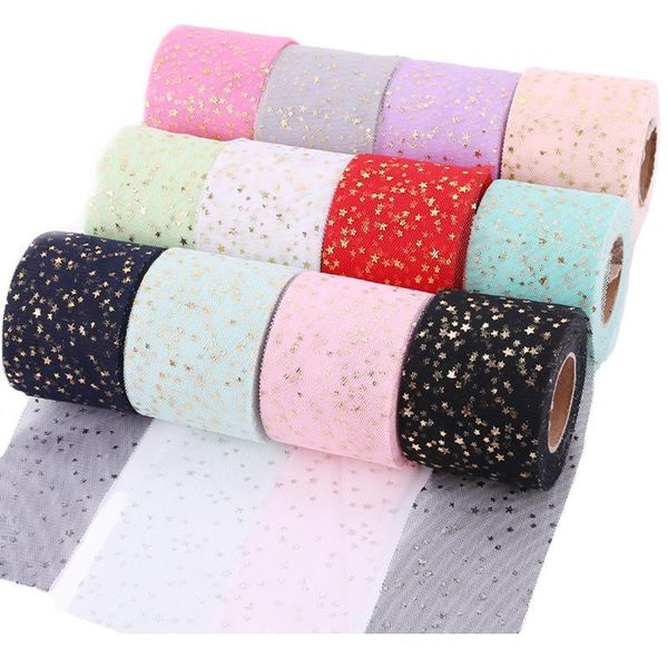 

5yards 60mm bronzing stars organza ribbon wholesale gift packing christmas decoration diy ribbons fabric 5ya jlljby, Pink;blue