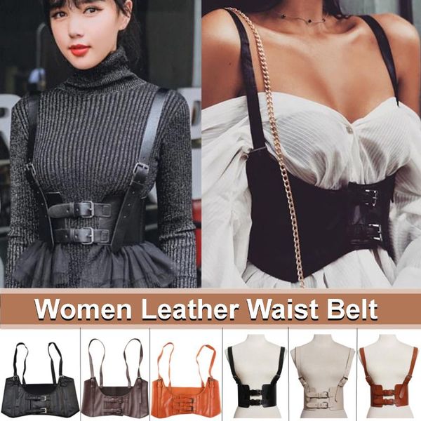 

belts brand arrival vintage women's corset vest steampunk harness stretchy waistcoat wide cincher with buckle cummerbunds 2021, Black;brown