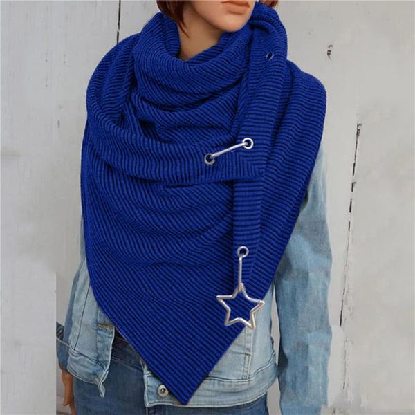 

scarves women fashion personality scarf ladies warm with pendant simple soft shawls casual solid dot print button wrap, Blue;gray