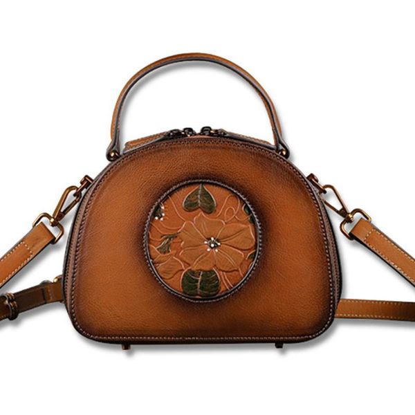 

vintage women handbag genuine leather crossbody shoulder bags for women hand-painting tote bag flower cow leather shoulder bag