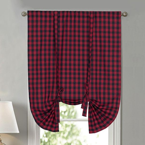 

tie up shade buffalo plaid gingham fit farmhouse window curtain 42x63