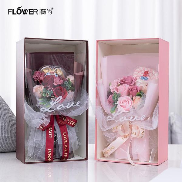 

soap flower chocolate cotton candy gift box valentine's day gift fake flowers rose artificial flowers flores