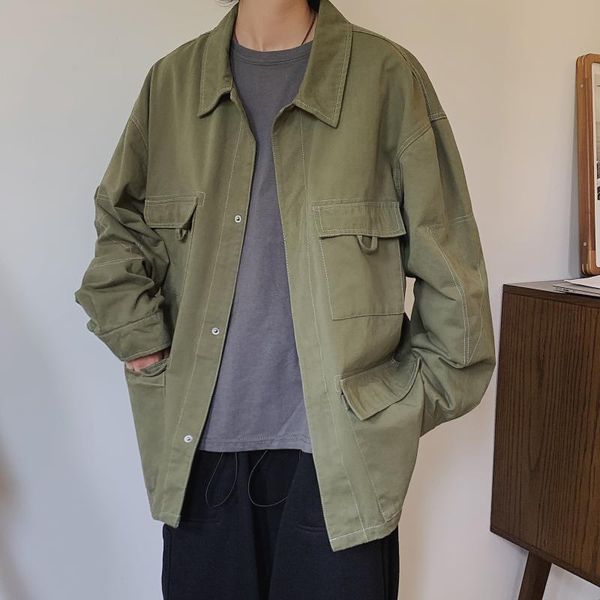 

mixcubic 2020 spring summer england style washing cargo jackets for men casual loose solid color tooling jackets men,m-xxl, Black;brown