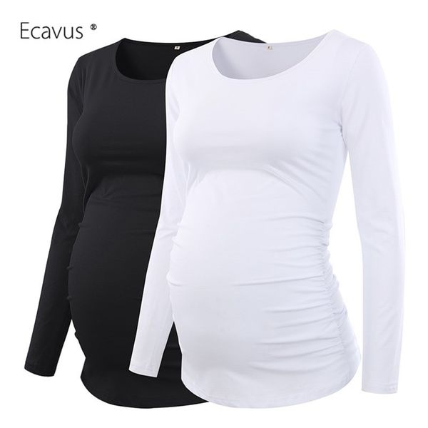 

2 pack save women maternity blouse pregnancy clothes long sleeve shirt side ruched casual classic tunic maternity lj201123, White