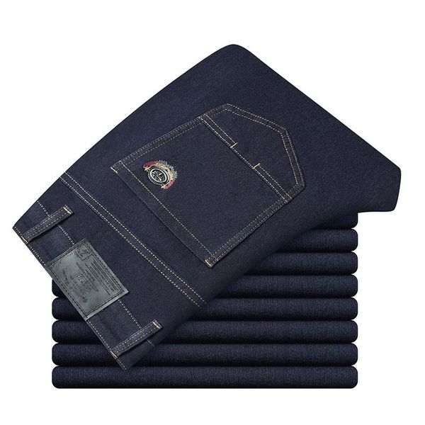 

2021 spring new men's stretch business black blue jeans classic style fashion casual loose fit denim trousers male brand pants