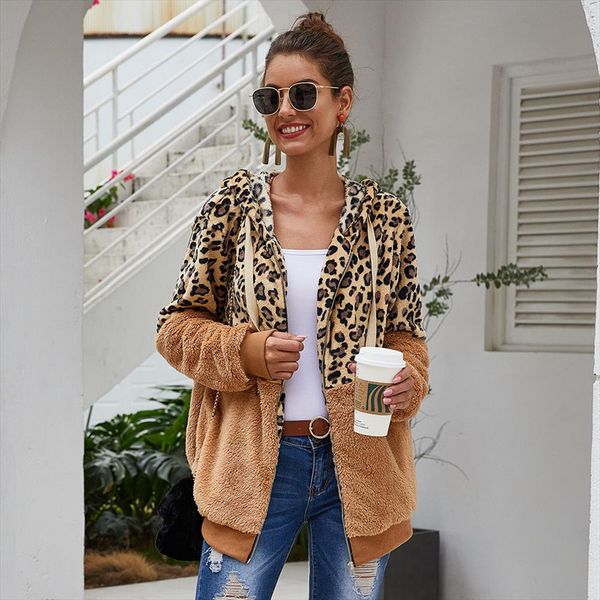 

sherpa fleece cardigan women hooded leopard sweater fluffy teddy fleece zipper cardigan plus size 2xl loose warm fluffy sweaters, White;black