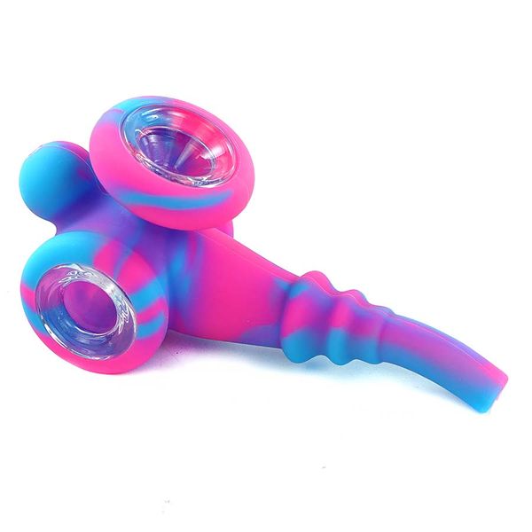 Yeni Tasarım Esnek Diğer Sigara Aksesuarları Sıcak Su Borusu Silikon Borular Taşınabilir Bipbler Dab Rig Tütün Cam Kase ile Kırılmaz