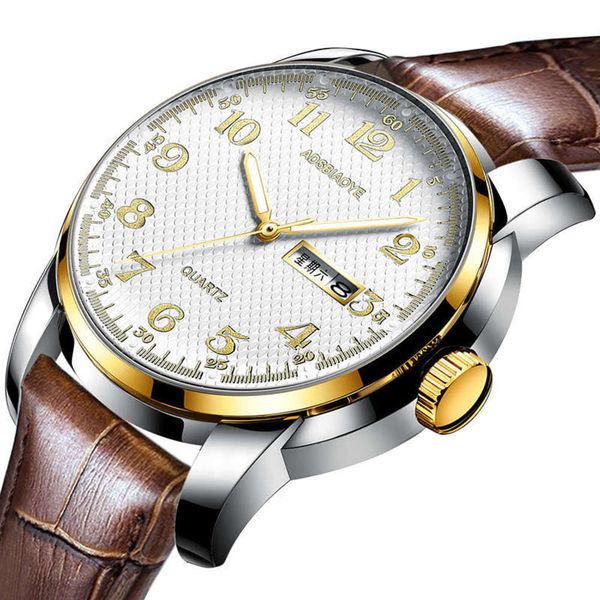 

adashi simple digital watch business pure men's double calendar waterproof men's watch, Slivery;brown