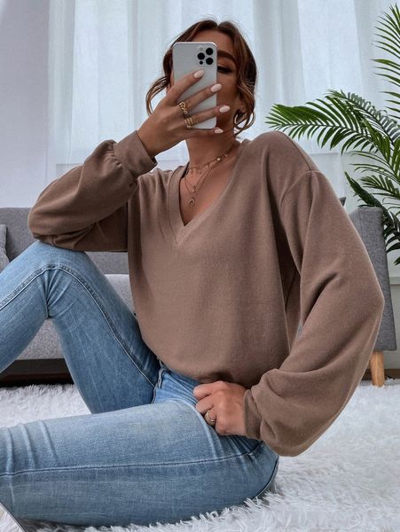 

drop shoulder bishop sleeve sweatshirt 26mr#, White;black