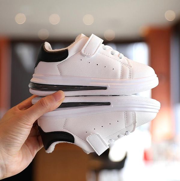 

осень зима дети плюшевые теплая повседневная обувь кожа комфортные мальчики девочки детские спортивная обувь детские кроссовки детский белые, Black