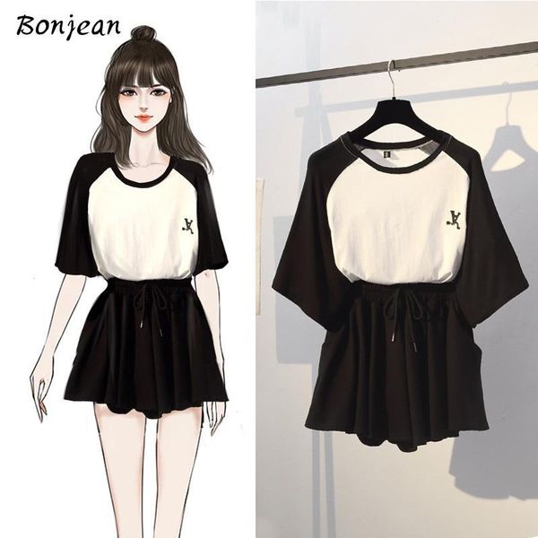 

bonjean skirt and two piece set female t-shirt outfits ensemble femme 2 pieces summer clothes for women 20201, White