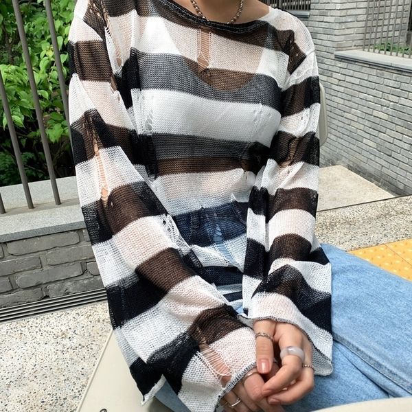 

ocfml summer korea horizontal summer new style wind drawing out thick knitchic stripe perspective south korea knitwear knitwearchic south ne, White;black