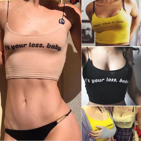 

tank women summer letter print vest camis crop sleeveless letter simple tank new, White