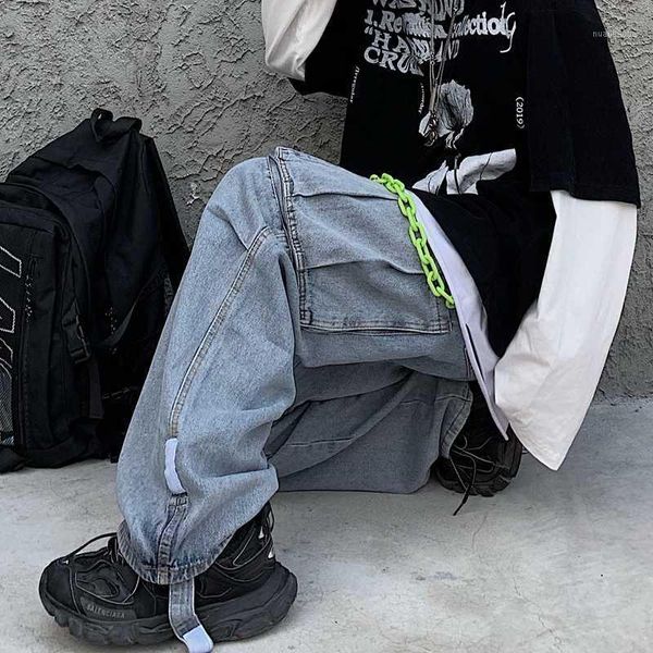 

women streetwear man patchwork solid side pocket loose baggy straight long full denim pant punk hip hop casual korean jeans plus1, Black;white
