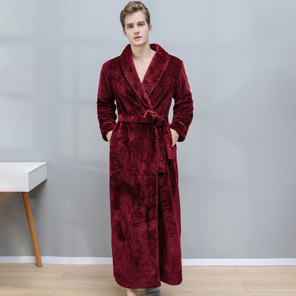 

2021 new women's autumn winter long nightgown flannel thicken female sleepwear solid fluffy v neck with sashes style bathrobe vdkd, Black;red