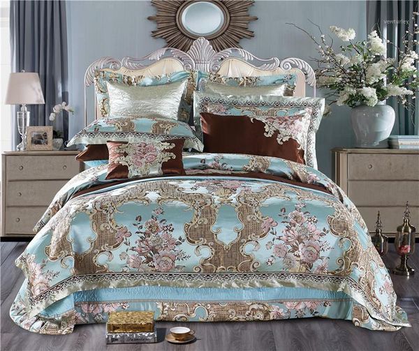 

bedding sets j/6/10pieces king  size wedding royal satin cotton silky soft bedclothes bedspread duvet cover set1