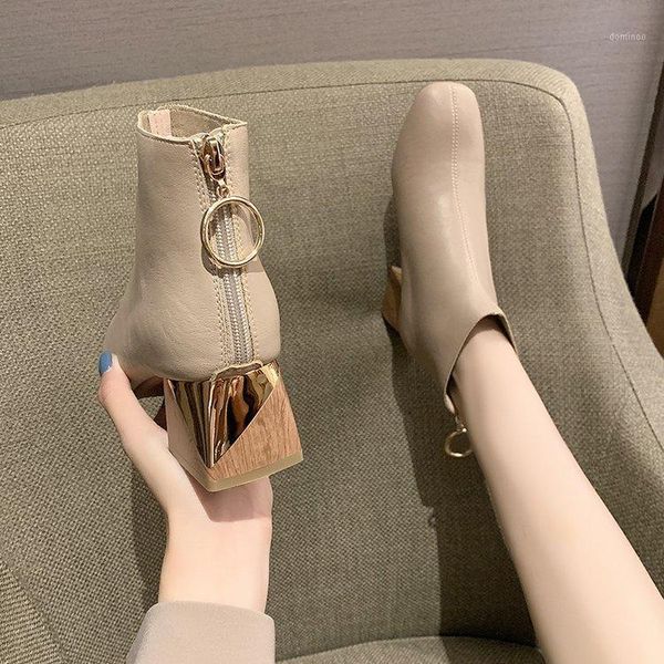 

women's rubber boots winter footwear autumn shoes zipper boots-women luxury designer rain leather 2020 mid calf med high heel1, Black