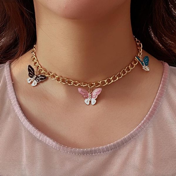

chokers 2021 colorful enamel animal butterfly star gold women choker necklaces pendants femme chain jewelry kpop collare gift, Golden;silver
