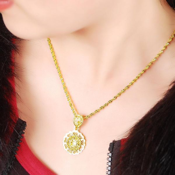 

women's luxury 24k pendant yellow gold color necklace exquisite design super quality wholesale accessories for wedding trinket, Silver