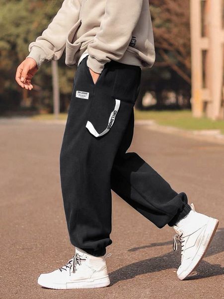 

men patch detail letter strap sweatpants l3cz#, Black