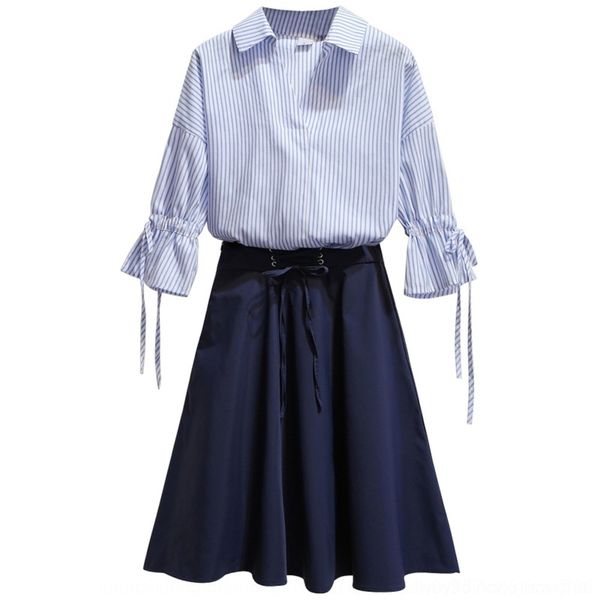 

hmefs and dressshirt shirt skirt dress suit women's spring dress 2019 new style foreign early spring school style fashion small and fre, Gray